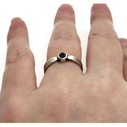 Black Spinel Sterling Silver Antique Look Ring US Size 8