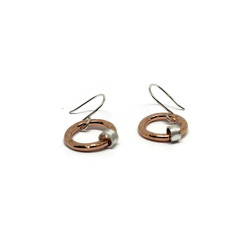 Hammered Copper and Sterling Silver Hoop Earrings