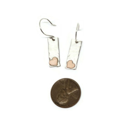 Sterling Silver Hammered Dangle Earrings with Copper Hearts