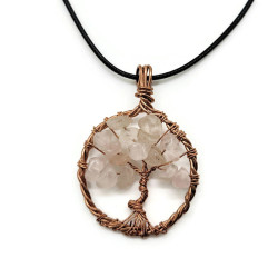 Rose Quartz Copper Tree of Life Necklace