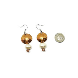 Freshwater Pearl and Copper Dangle Earrings