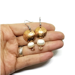 Freshwater Pearl and Copper Dangle Earrings