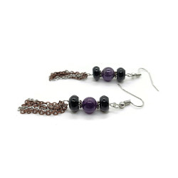 Black Agate and Amethyst Tassel Earrings