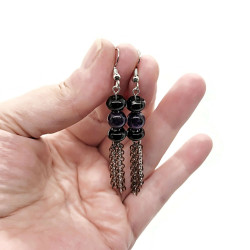 Black Agate and Amethyst Tassel Earrings