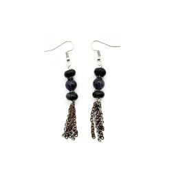 Black Agate and Amethyst Tassel Earrings