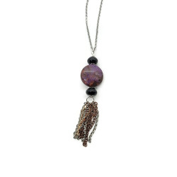 Purple Crazy Lace Agate Tassel Necklace