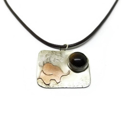 Sterling Silver, Copper, and Tiger's Eye Elephant Necklace