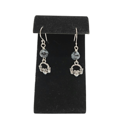 Snowflake Obsidian Claddagh Dangle Earrings