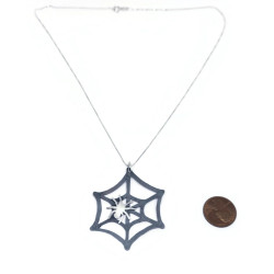 Copper Spiderweb Pendant with Sterling Silver Spider