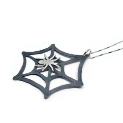 Copper Spiderweb Pendant with Sterling Silver Spider