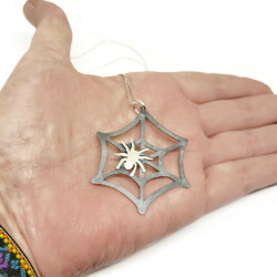 Copper Spiderweb Pendant with Sterling Silver Spider