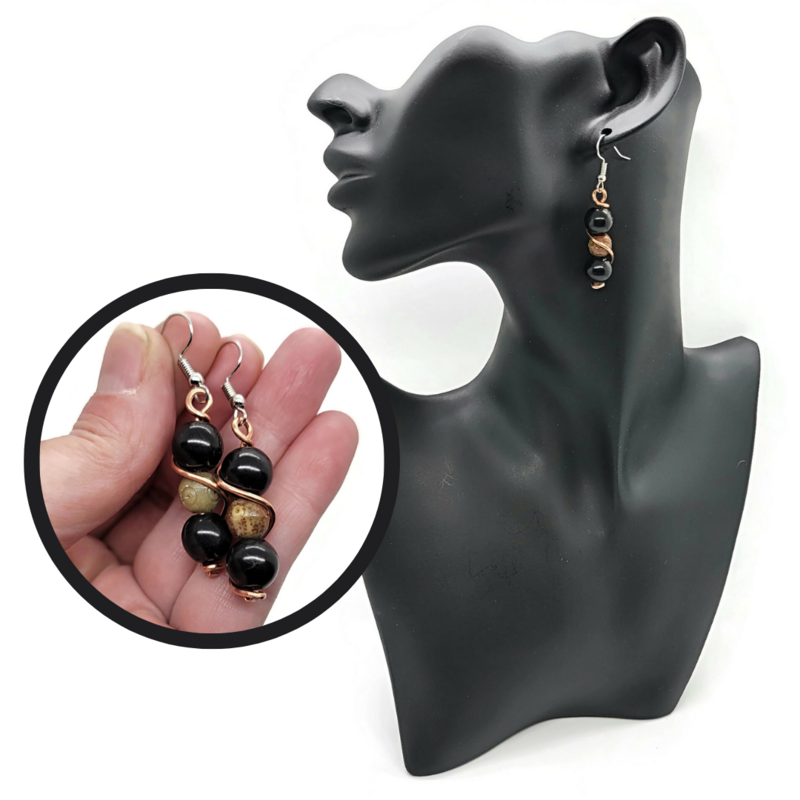 Black Agate, Howlite and Soapstone Earrings