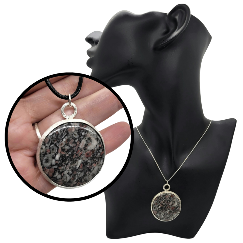 Sterling Silver Crinoid Fossil Cabochon Necklace