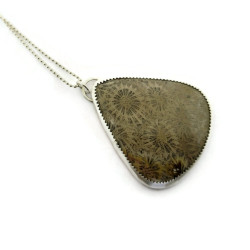 Mixed Metal Fossil Coral Pendant, Sterling Silver Necklace