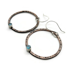 Mixed Metal Hoop Earrings with Aquamarine Gemstone