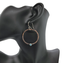 Mixed Metal Hoop Earrings with Aquamarine Gemstone