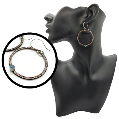 Mixed Metal Hoop Earrings with Aquamarine Gemstone