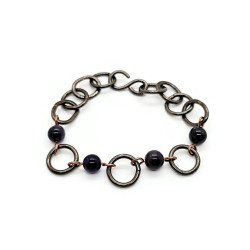 Amethyst Large Link Copper Bracelet