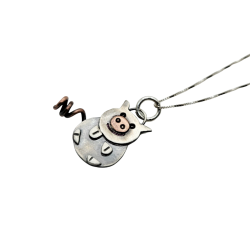 Sterling Silver Mr. Pig Pendant with Copper Accents