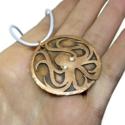 Copper Octopus with Sterling Silver Eyes Pendant