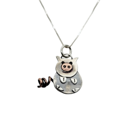 Sterling Silver Mr. Pig Pendant with Copper Accents