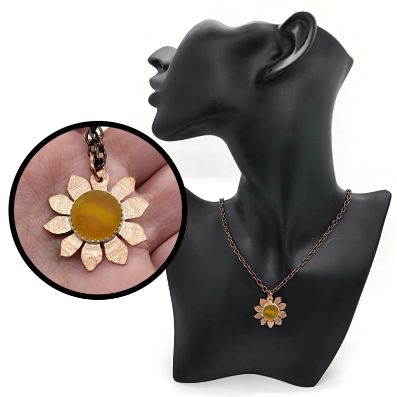 Sea Glass Copper Sunflower Necklace