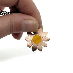 Sea Glass Copper Sunflower Necklace