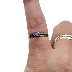 Antiqued Sterling Silver Lab Created Amethyst Ring