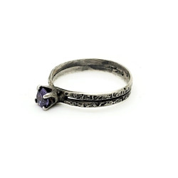 Antiqued Sterling Silver Lab Created Amethyst Ring