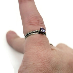 Antiqued Sterling Silver Lab Created Amethyst Ring