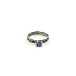 Antiqued Sterling Silver Lab Created Amethyst Ring