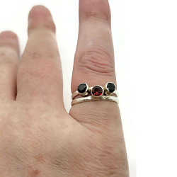 Black Spinel & Garnet Sterling Silver Ring Set US Size 7