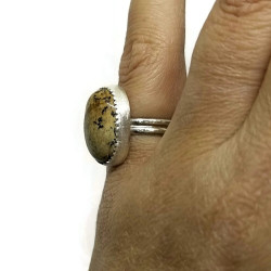 Sterling Silver Picture Jasper Statement Ring, US Size 5