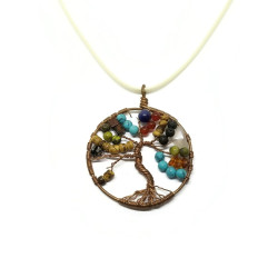 Mixed Gemstone Copper Tree of Life Necklace