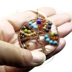 Mixed Gemstone Copper Tree of Life Necklace