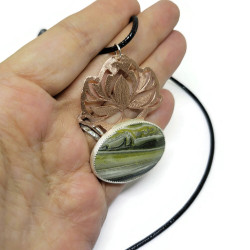 Copper Lotus Flower Picture Jasper Pendant