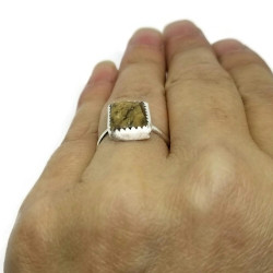 Faceted Picture Jasper Sterling Silver Ring, US Size 6 1/2