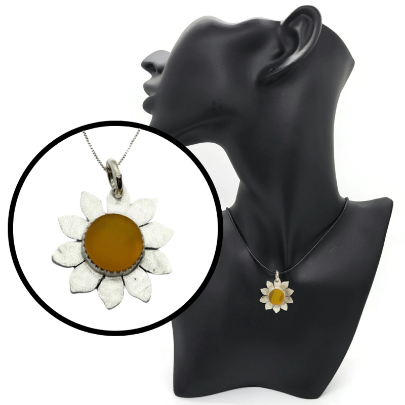 Sea Glass Sterling Silver Sunflower Necklace