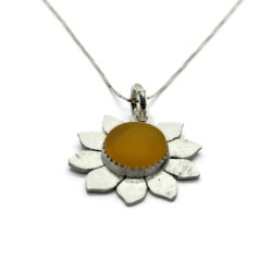 Sea Glass Sterling Silver Sunflower Necklace