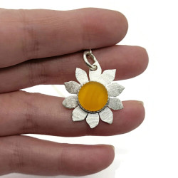 Sea Glass Sterling Silver Sunflower Necklace