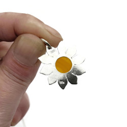 Sea Glass Sterling Silver Sunflower Necklace