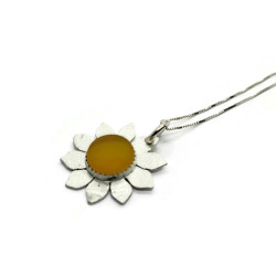 Sea Glass Sterling Silver Sunflower Necklace