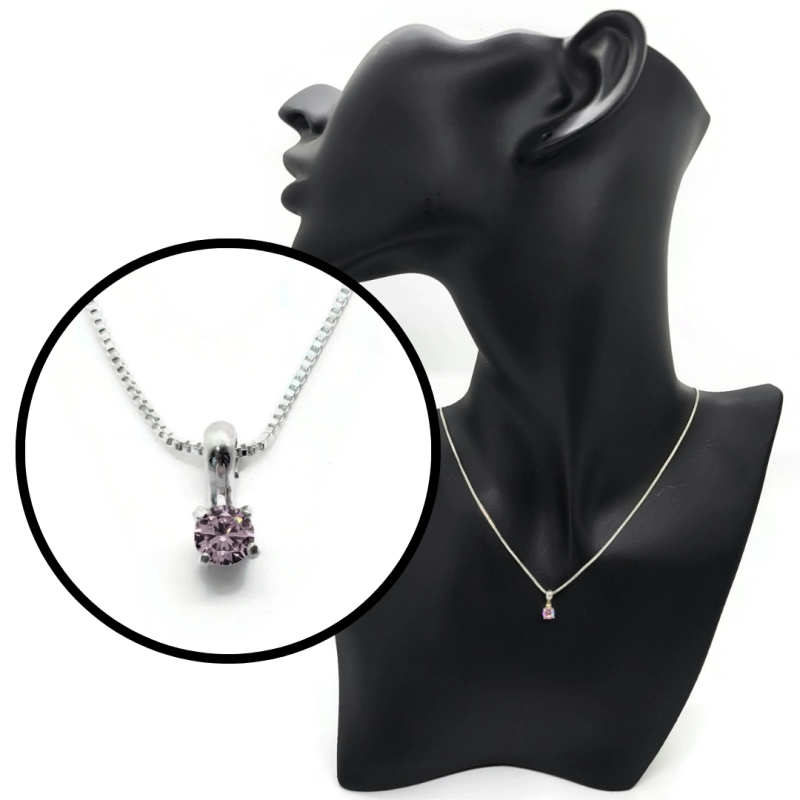 Sterling Silver Lab Created Pink Sapphire Solitaire Necklace