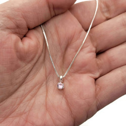 Sterling Silver Lab Created Pink Sapphire Solitaire Necklace