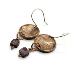 Copper Penny and Sea Sediment Jasper Earrings