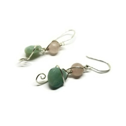 Sterling Silver Rose Quartz & Faceted Amazonite Earrings