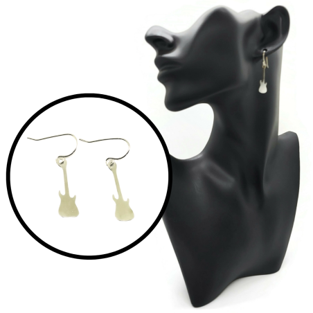 Sterling Silver Electric Guitar Dangle Earrings